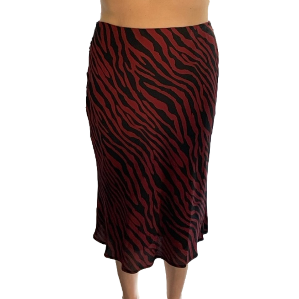 Sadie & Sage Animal Print Midi Red/Burgundy Women’s Professional Flowy Skirt - Picture 2 of 6